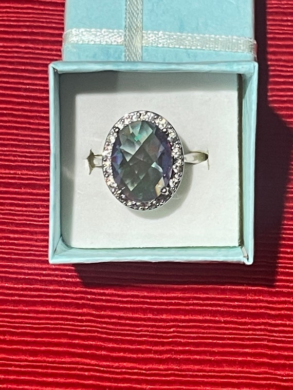 Vintage Blue Topaz Silver Ring Center Blue Topaz G