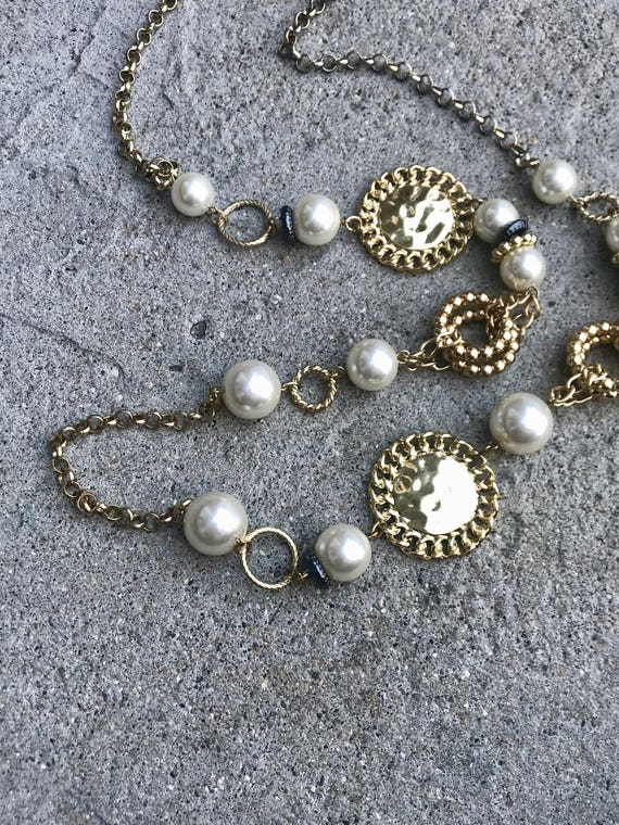 Vintage Chicos Gold and Pearl Long Chain Necklace… - image 2