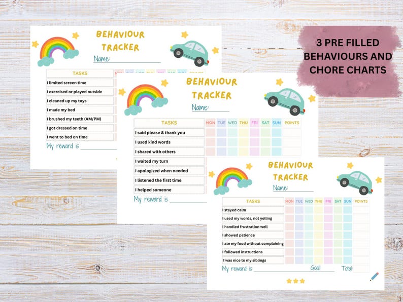 Editable Kids Behavior Tracker Chart, Printable Weekly Reward Chart for ...