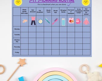 Personalisierte Kinder Morgen-Routine-Diagramm: Bearbeitbarer visueller Stundenplan (Digitaler Download)