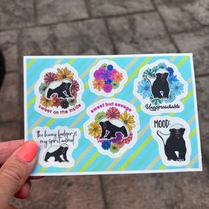 Honey Badger Sticker Sheet for Laptop or Water Bottle ~ FEARLESS No Fear Waterproof decal Honey Badger Don't Give af Includes 6 Stickers!