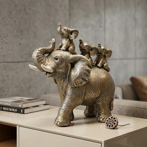 Elephant Statue Decor Mother Baby Elephant Figurine Safari Animal Sculpture Lucky Home Decor Christmas New Year Gift