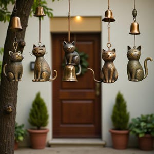 Bronze Cat Wind Chime | Vintage Garden Bell Decor