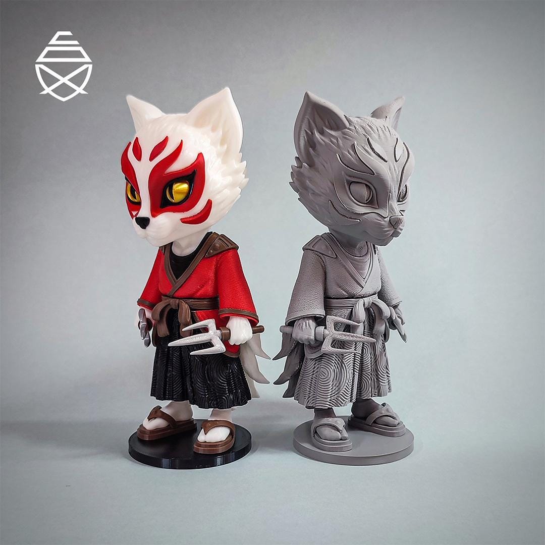 Samurai Cat Figure - Etsy