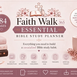 Faith Walk 365 Essential Bible Study Planner, Scripture, Prayer, Reflection (Digital Download)