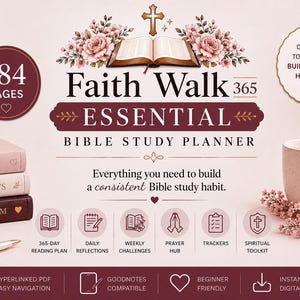 Planificateur d'étude biblique essentiel Faith Walk 365 : Écritures, prière, réflexion (téléchargement numérique)