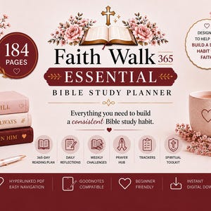 Faith Walk 365 Essential Bible Study Planner, Scripture, Prayer, Reflection (Digital Download)