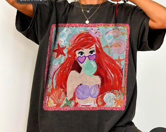 Camiseta Comfort Colors de La Sirenita, Camiseta de verano estilo preppy de sirena, Camiseta de Ariel de La Sirenita para mujer, Camiseta de princesa Disney