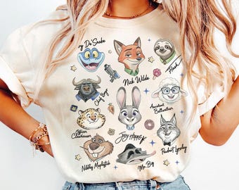 Disney Zootopia Characters Signature sketch T-Shirt, Disneyland Family Matching Shirt, Zootropolis Judy Hopps Nick Gary Nibbles Bogo Shirt