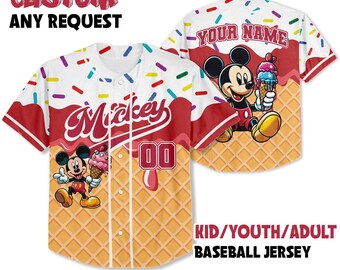 Custom Mickey And Friends Number Drip Baseball Jersey, Baseball Mama Jersey, Ice Cream Baseball Jersey, Sport Matching Jersey