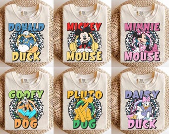 Camiseta a cuadros de Mickey y sus amigos de Retro Comfort Colors, camiseta con todos los personajes de Disney, camiseta de Walt Disney World 2026, conjunto familiar a juego de Disneyland