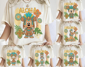 Disney Polynesian Resort Aloha Mickey and Friends T-Shirt, Disney Trader Sams Polynesian tikiman Shirt Disneyland Resort Family Matching Tee