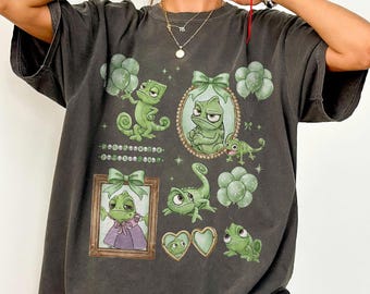 Retro Pascal Chameleon Shirt, Tangled Rapunzel Coquette Bow Tee, Cute Disney Collage Shirt, Magic Kingdom Family Trip 2026