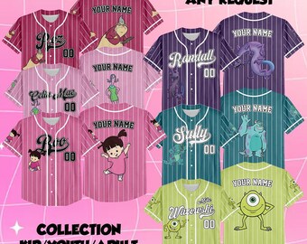 Custom Disney Monster Inc James Sullivan Cyan Collection Baseball Jersey, Birthday Gift Family, Disney Matching Jersey
