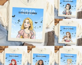 Retro Disney Princess Sky Version Shirt, Disneyland Princess Trip Shirt, Magic Kingdom Birthday Girl Gift, Ariel Cinderella Belle Tee