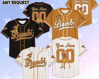 Camiseta de béisbol personalizada de la colección Bambi, camiseta personalizada de Disney Bambi, atuendo del equipo de béisbol, regalo para fanáticos