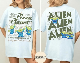 Camiseta Toy Story Pizza Planet Aliens Comfort Colors, camiseta gráfica vintage de doble cara