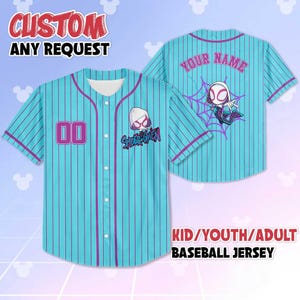 Camiseta de béisbol personalizada de Spider-Gwen, camiseta de Gwen Stacy de Spidey y sus increíbles amigos, atuendo del equipo de béisbol de Disney, regalo de cumpleaños imagen 4