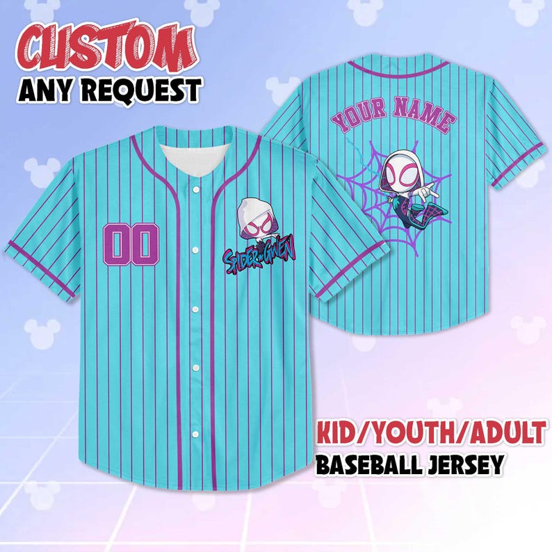 Camiseta de béisbol personalizada de Spider-Gwen, camiseta de Gwen Stacy de Spidey y sus increíbles amigos, atuendo del equipo de béisbol de Disney, regalo de cumpleaños imagen 4