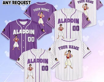 Personalized Aladdin Baseball Jersey, Custom Disney Aladdin Jersey, Matching Disney Trip Outfit, Baseball Team Shirt, Birthday Gift
