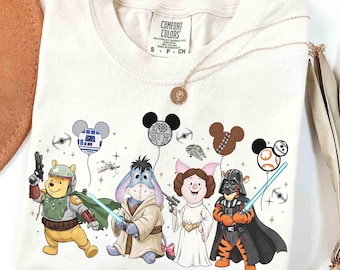 Retro Disney Star Wars Winnie the Pooh Balloons Shirt, Tigger Piglet Eeyore Jedi Tee, May the 4h be With You, Galaxy Edge Hollywood Studios
