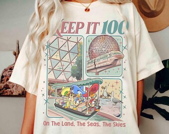 Retro Keep It 100 Three Caballeros Shirt, The Land The Seas The Skies Shirt, Magic Kingdom Theme Park Tee, WDW Family Trip Gift, Epcot Tee