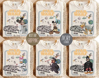 Camiseta retro personalizada de Disney Star Wars Mickey y sus amigos Jedi, Galaxy's Edge Family, Que la Fuerza te acompañe, Viaje a Hollywood Studios 2026