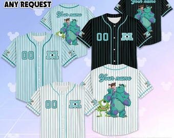 Camiseta de béisbol personalizada de Monsters Inc., camiseta de Disney Monsters Inc., conjunto de equipo de béisbol a juego, regalo de cumpleaños