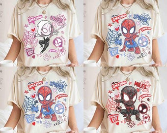Camisa a cuadros de Spider-Man y sus increíbles amigos de Marvel, camiseta a juego de Ghost Spider Spin, camiseta de cómic de MCU de Disney, regalos para familias en Disneyland