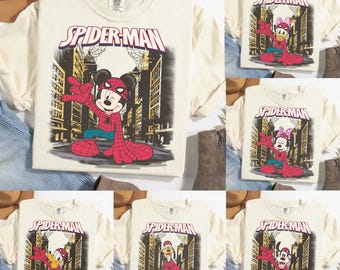 Camiseta Disney Mickey y sus amigos con diseño de Spider-Man de la marca New Day, camiseta a juego para la familia de Disneyland, superhéroes de Marvel Vengadores, cómics del MCU