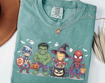 Camiseta retro de superhéroes para Halloween, camiseta vintage para niños de la temporada de Halloween, camiseta moderna para niño de Halloween, camiseta con estampado de película de superhéroes, regalo de Halloween