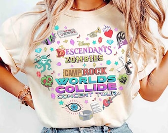 Disney Descendants Zombies Camp Rock Worlds Collide Concert Tour Heart 2026 Shirt, Disney Channel World Tour Tee, Concert Music Festival Fan