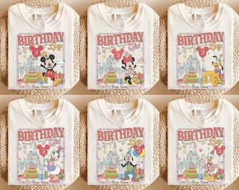 Personalized All Characters Birthday T-Shirt, Disney Castle Birthday Tee, Custom Name Kids Birthday Tee, Family Matching Birthday Trip Tees