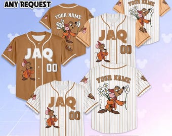 Personalized Jaq Baseball Jersey, Custom Disney Cinderella Baseball Shirt, Matching Disney Trip Outfit, Birthday Gift