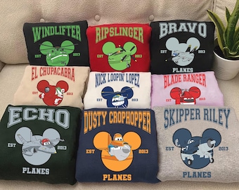 Camiseta a juego de la película Aviones de Disney con todos los personajes, camiseta de Disney Dusty Crophopper con Bravo y Echo, camiseta para viaje familiar a Disneyland, camiseta de WDW