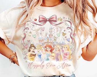 Retro Disney Princess Happily Ever After Coquette Bow Shirt, Disneyland Trip Tee, Magic Kingdom Birthday Girl Gift, Disney Besties Shirt