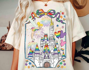 Comfort Colors Walt Disney World Rainbow Pride T-Shirt, Magic Kingdom Magical Castle Lesbian Gay Support Shirt, Disneyland Pride Trip 2026