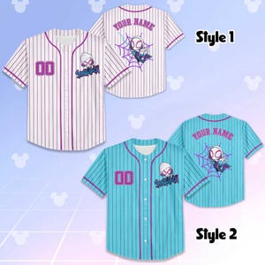 Camiseta de béisbol personalizada de Spider-Gwen, camiseta de Gwen Stacy de Spidey y sus increíbles amigos, atuendo del equipo de béisbol de Disney, regalo de cumpleaños imagen 2
