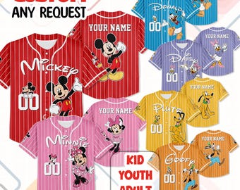 Camiseta de béisbol personalizada de la colección Disney Mickey Mouse, camiseta de Disney Mickey Mouse, atuendo a juego del equipo de béisbol de Disneyland, regalo de cumpleaños