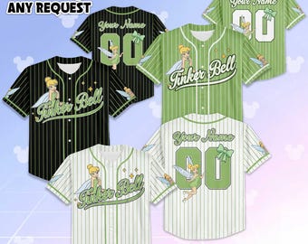 Personalize Tinker Bell Baseball Jersey, Custom Disney Peter Pan Baseball Shirt, Disney Trip Outfit, Birthday Gift
