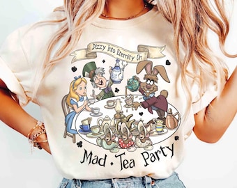 Comfort Colors Mad Tea Party Disney Alice in Wonderland Shirt, Alice Cheshire Cat White Rabbit Mad Hatter Drinking Tee, WDW Family Vacation