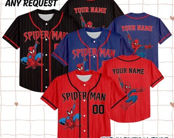 Personalized Disney Amazing Spider Man Vintage Classic Black No Striped, Marvel Superhero Kids Youth Adult Disney Baseball Jersey Birthday