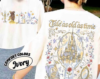 2-sided Tale As Old As Time Retro Shirt, Retro Beauty and the Beast Tee, Enchanted Rose, Belle Princess Reading Book, Disney Parks Girl trip