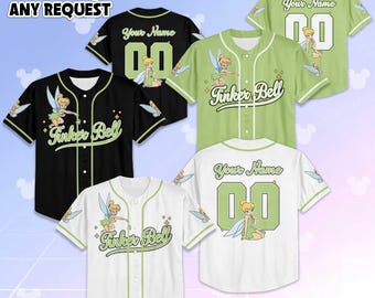 Personalize Tinker Bell Baseball Jersey, Custom Disney Peter Pan Baseball Shirt, Matching Disney Trip Outfit, Birthday Gift
