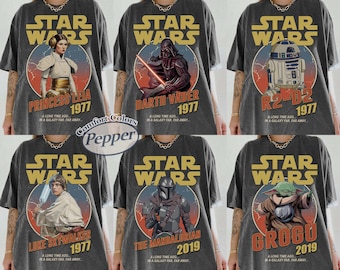 Camiseta vintage de Star Wars con personajes de Comfort Colors, camisetas para vacaciones familiares en Disney, camiseta de la princesa Leia, camiseta de Darth Vader, camiseta para viaje a Disney.