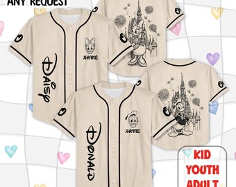 Camiseta de béisbol de Donald y Daisy de 1928, personajes retro, camiseta vintage de Mickey y sus amigos de Disneyland, cumpleaños de Disney