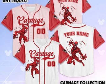 Camiseta de béisbol personalizada de Carnage, camiseta personalizada de Marvel Carnage, conjunto a juego para viaje a Disney, regalo de cumpleaños