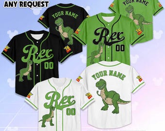 Custom Rex Baseball Jersey, Disney Toy Story Rex Baseball Shirt, Matching Disney Trip Outfit, Rex Birthday Gift