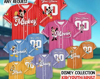 Personaliza el adorable Mickey Mouse de Disney con rayas blancas, regalo para fans de Disney, camiseta personalizada de Disneyland, equipo de béisbol, cumpleaños de Mickey Mouse.