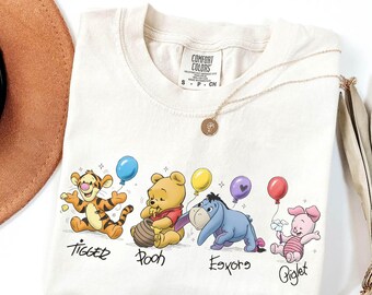 Vintage Baby Pooh Balloons Shirt, Retro Pooh and Friends Shirt, Tigger Piglet Eeyore Shirt, Family Trip Shirt, Disneyland Vacation Gift Tee